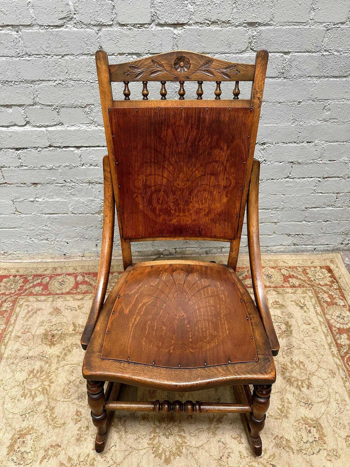 Antique Early 20th Edwardian Century Beech Floral Occasional Rocking Chair photo buy