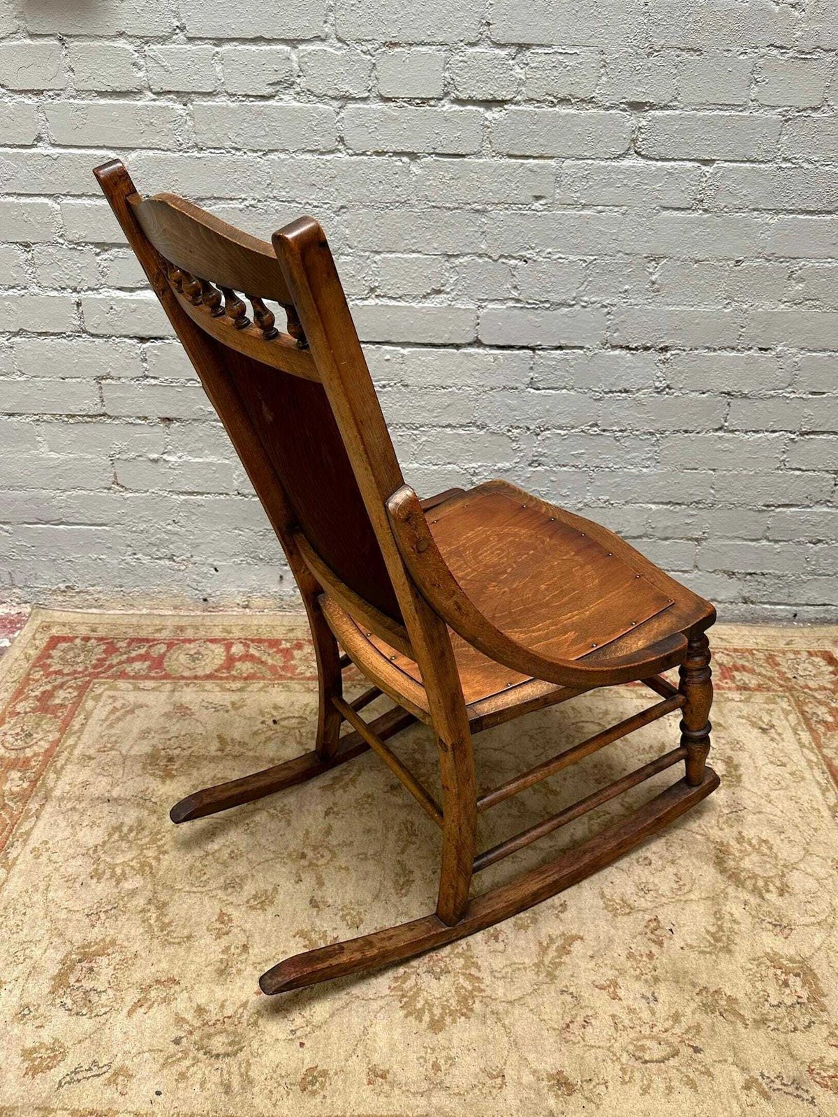 photo furniture Antique Early 20th Edwardian Century Beech Floral Occasional Rocking Chair
