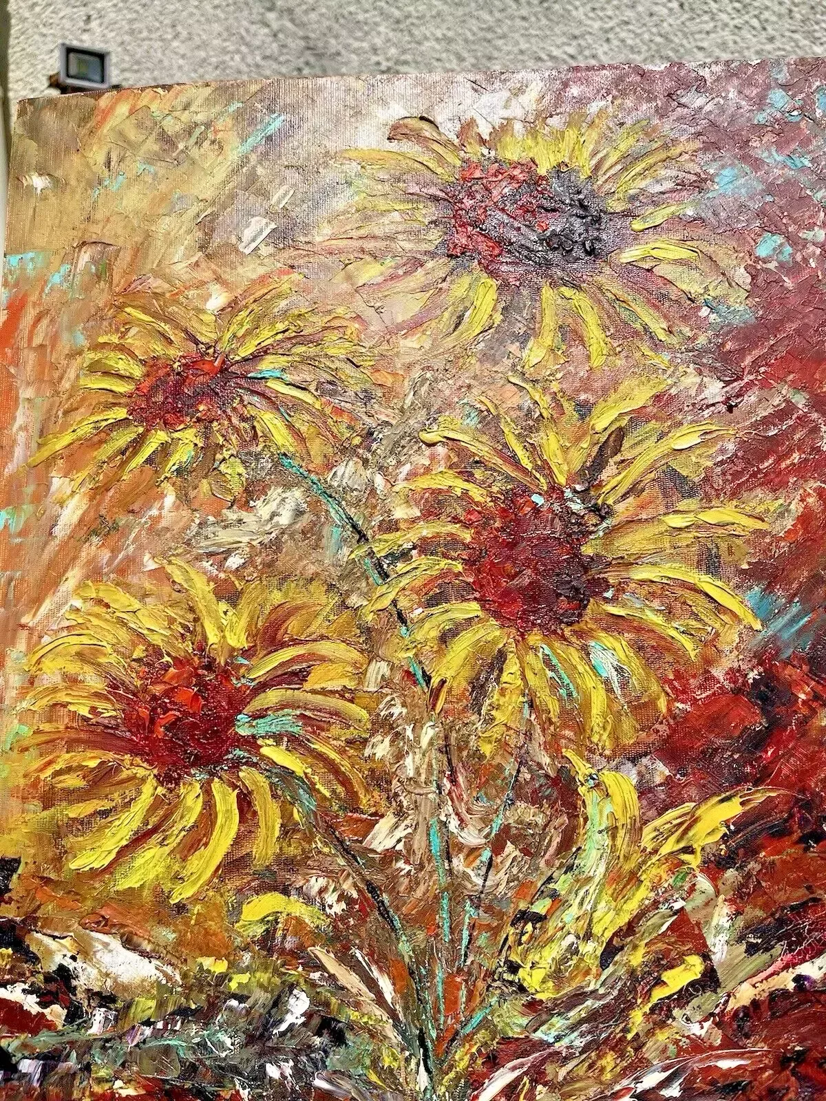 Vintage Original Floral Sunflower Bouquet Textured Abstract Still Life Painting photo buy