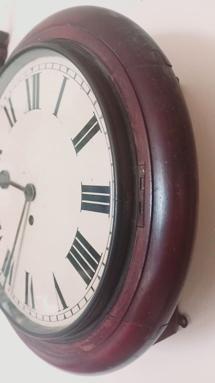 Antique Station Or School Clock. Made In England. Rare Find. Enamel Face With Brass Rim. photo furniture