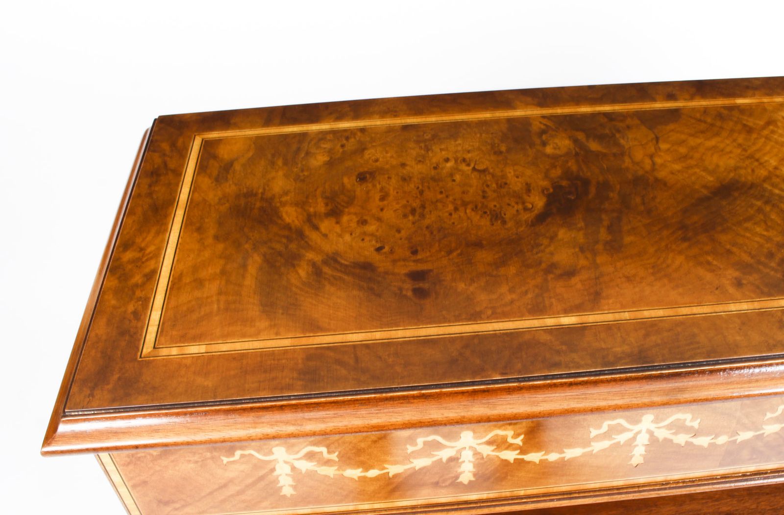 Bespoke Sheraton Revival Low Burr Walnut Open Bookcase photo vintage
