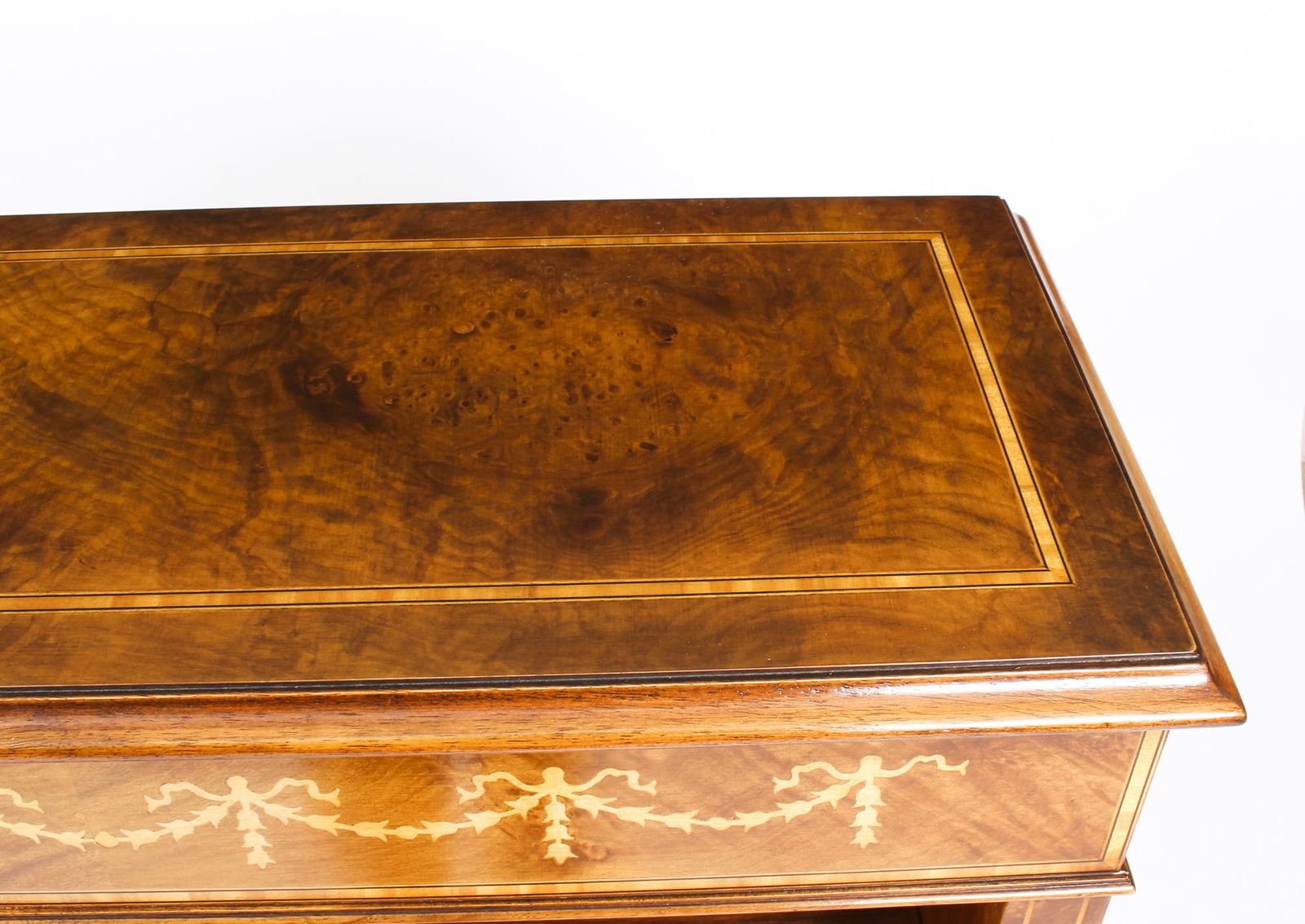 photo furniture Bespoke Sheraton Revival Low Burr Walnut Open Bookcase