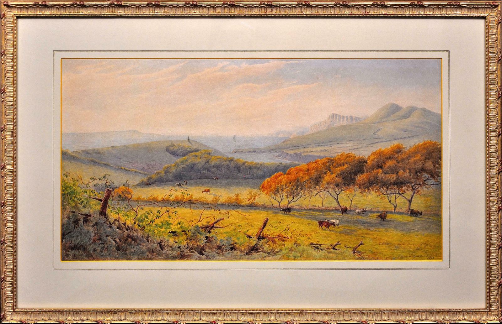 John Bedloe Goddard 1838 To 1896. Kimmeridge Bay And The Clavell Tower, The Purbecks, Dorset, 1876. Framed Jurassic Coast Watercolour Painting.