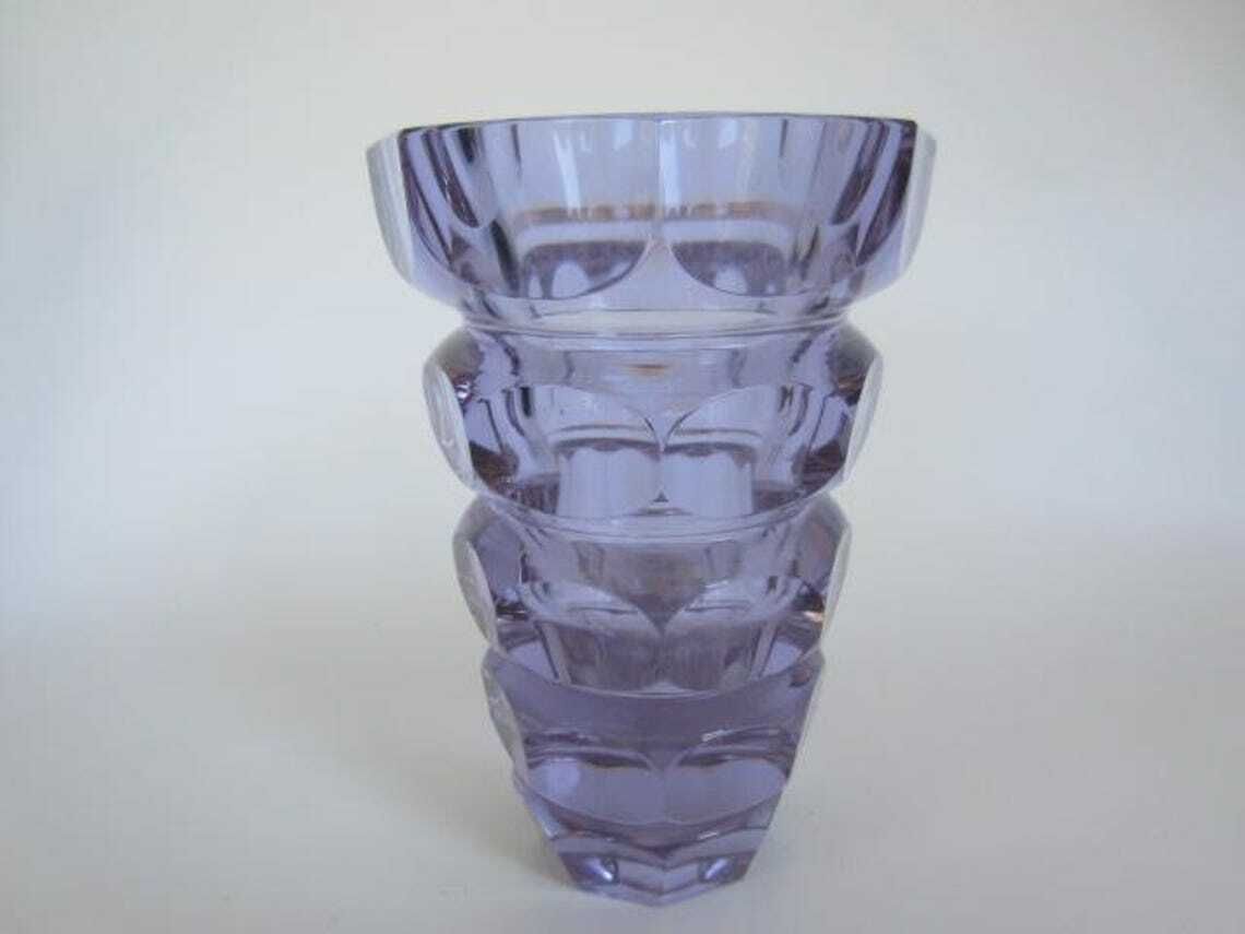 Hoffmann For Moser Facet Cut Alexandrite Czech Crystal Art Glass Vase photo for sale