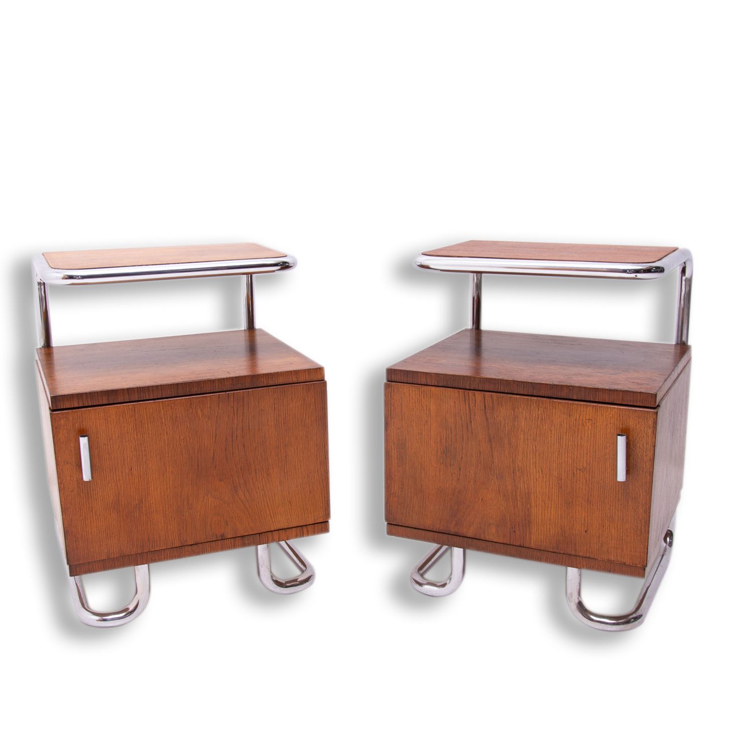 Pair Of Functionalist Chromed Night Stands By Kovona, 1950’s, Czechoslovakia photo furniture