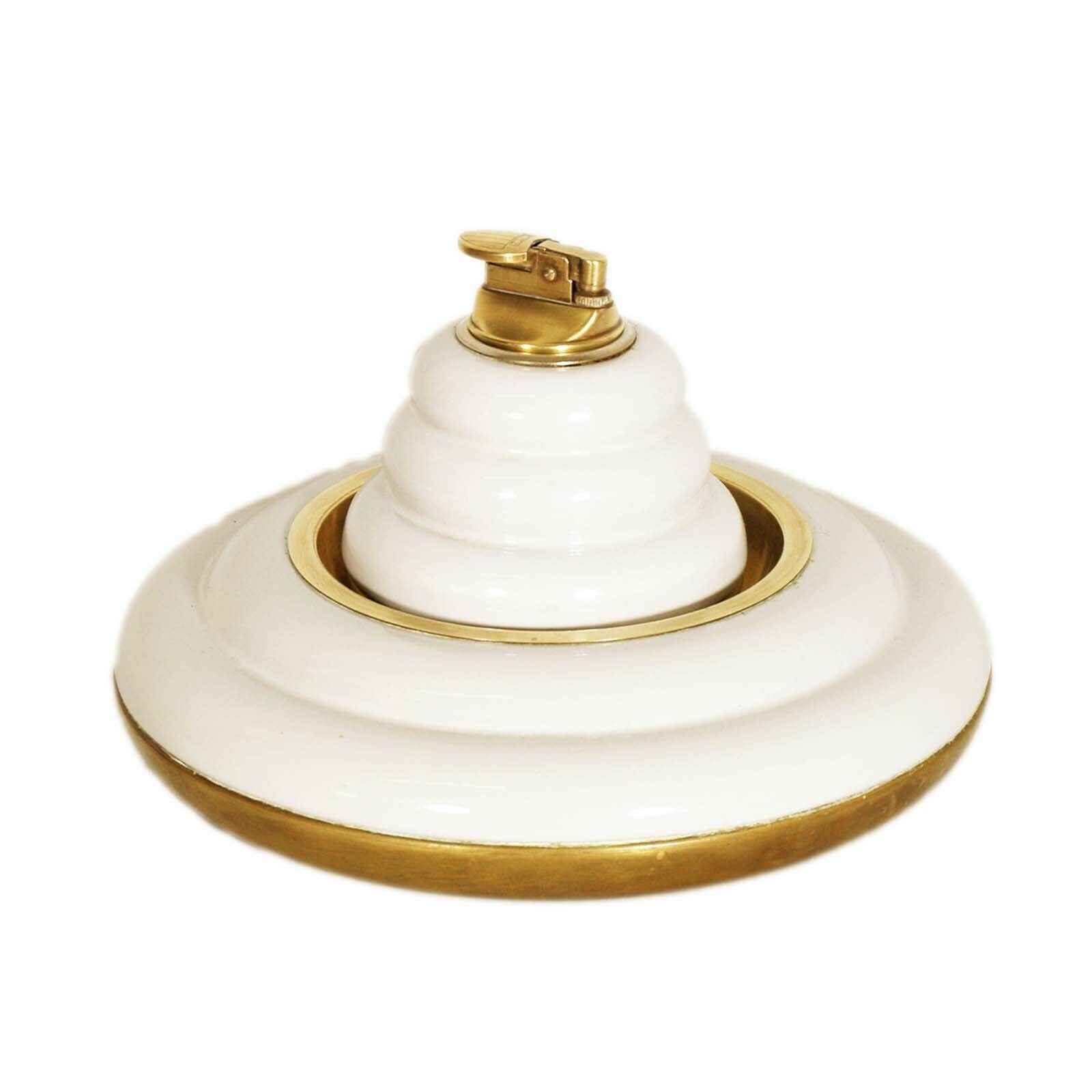 1970s Ashtray With Ceramic And Brass Lighter By Paolo Traversi , Working photo furniture