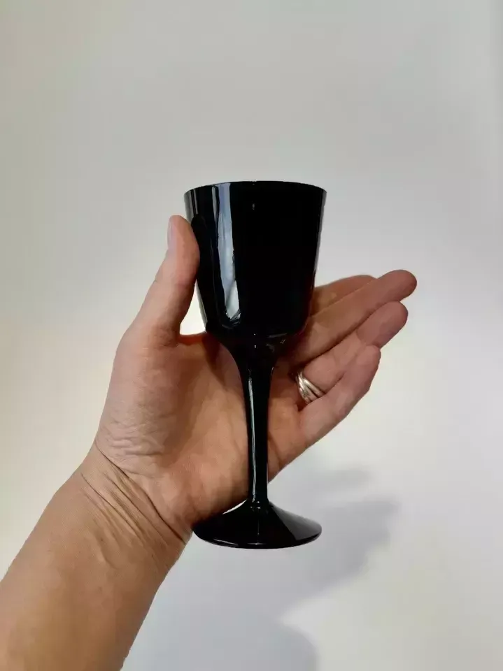 Vintage Royal Krona älghult Glasbruk Sweden Glossy Black Glass Wine Glasses photo for sale