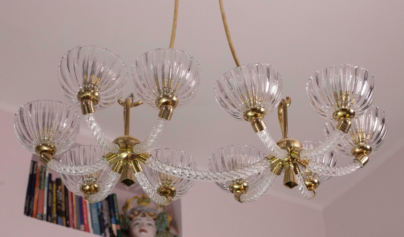 Museal 10 Light Art Deco Murano Glass And Brass Chandelier By Ercole Barovier photo vinterior
