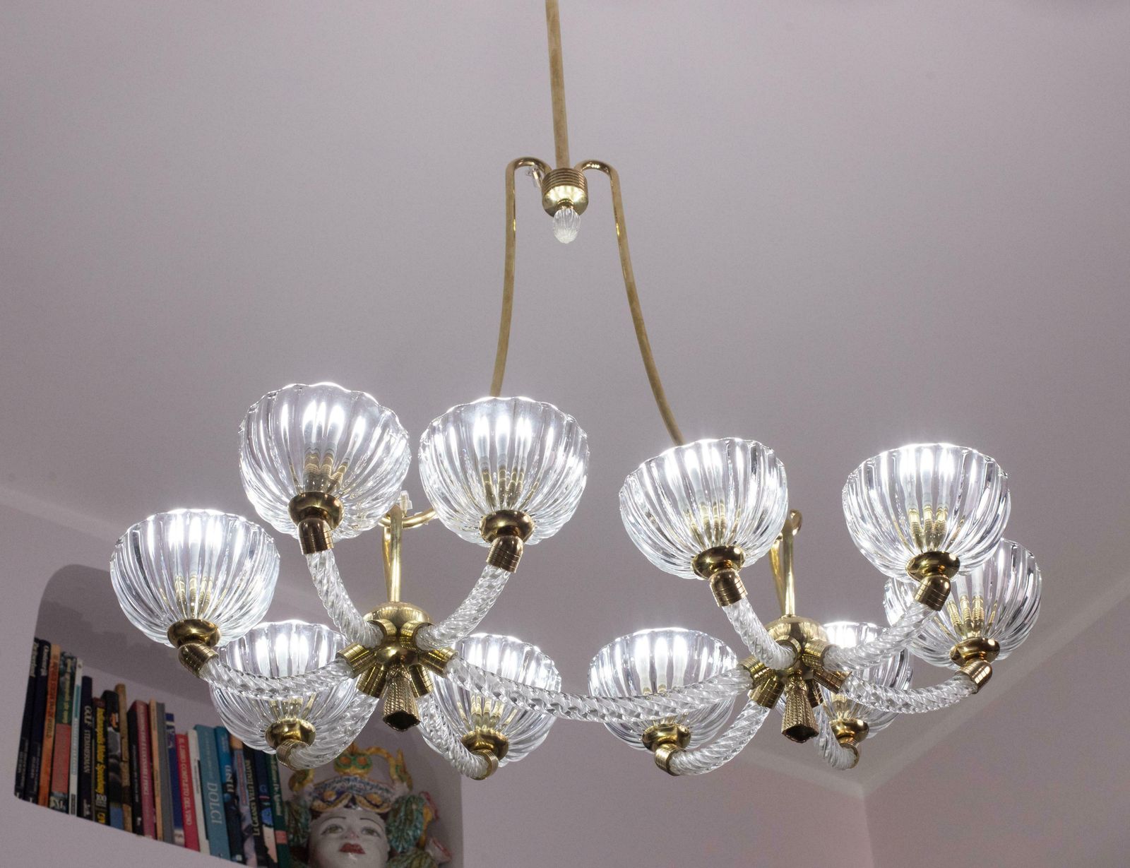 Museal 10 Light Art Deco Murano Glass And Brass Chandelier By Ercole Barovier photo buy