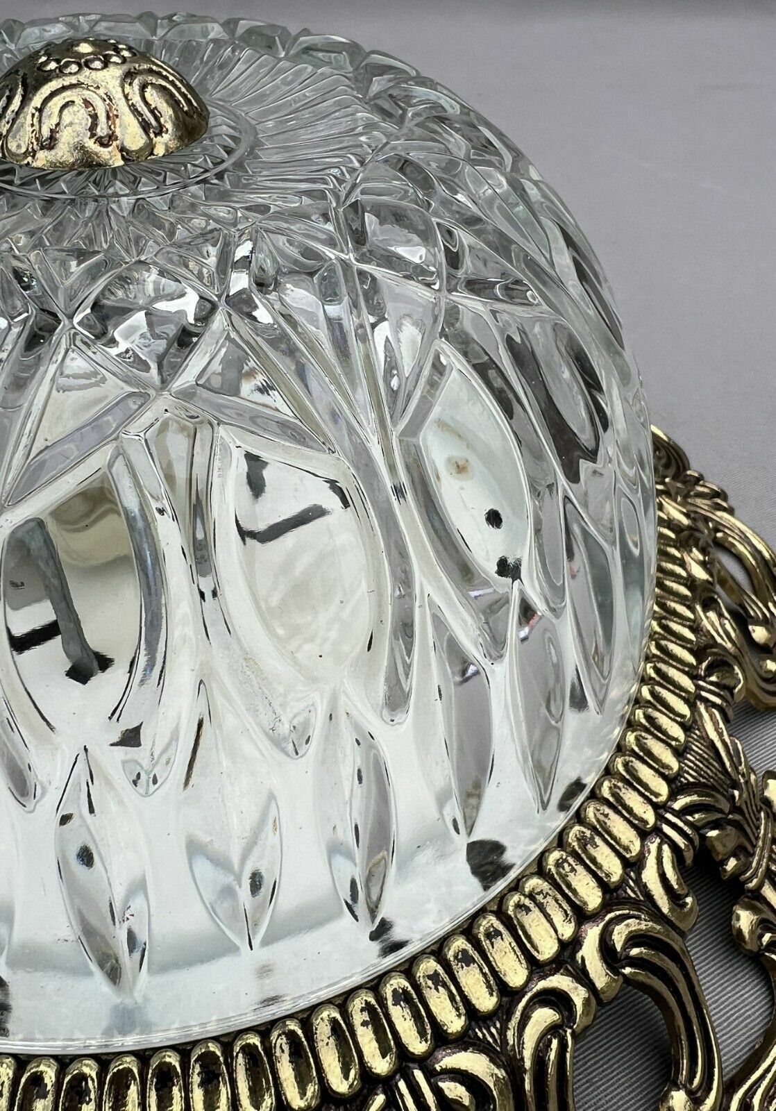 Stunning Ceiling Lamp Made Of Brass And Pressed Crystal Pendant Chandelier 6001 photo vintage