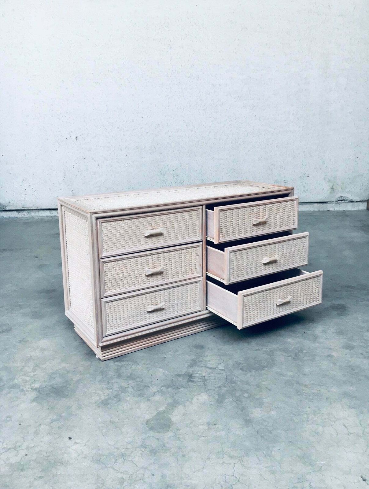 Furniture 1980's Design Washed Rattan Chest Of Drawers photo