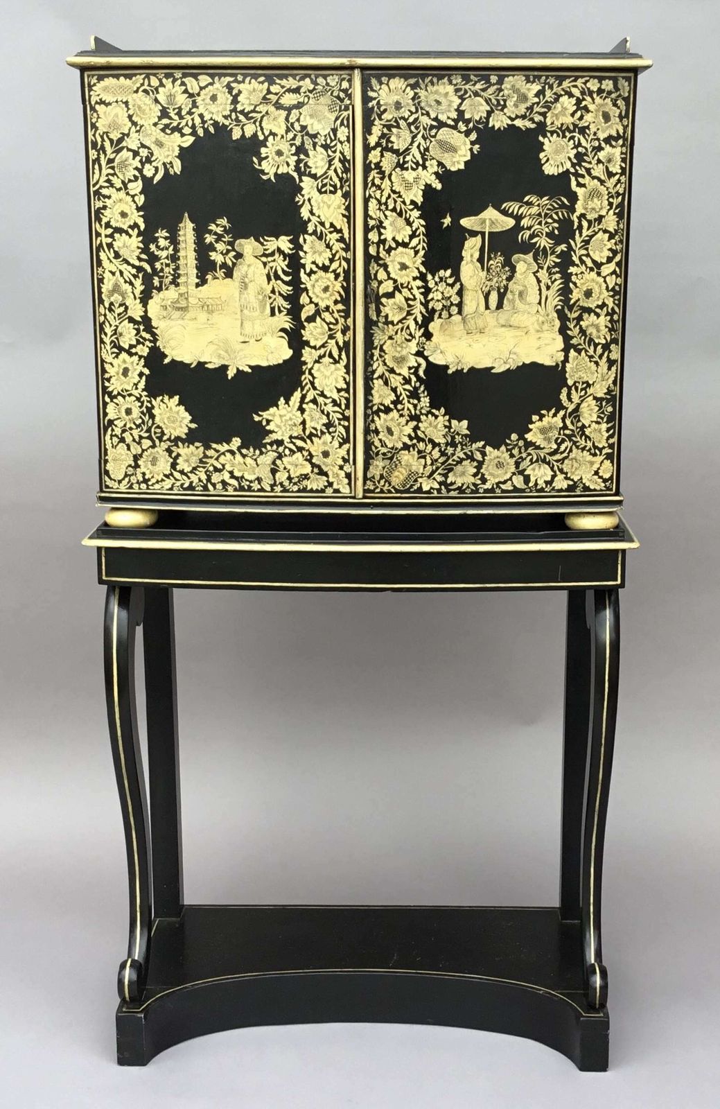 Rare Regency Chinoiserie Penwork Collectors Cabinet On Stand photo furniture