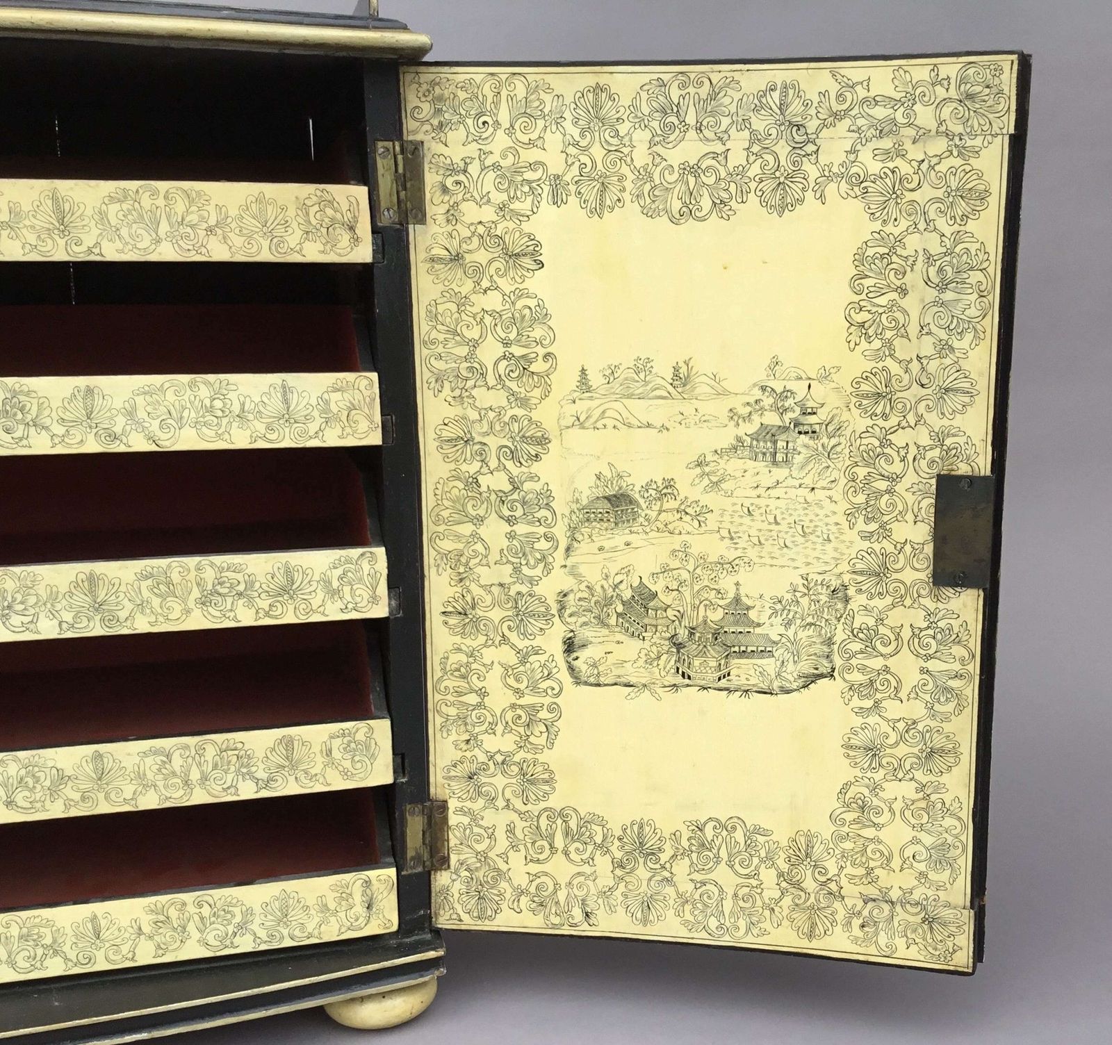 photo vinterior Rare Regency Chinoiserie Penwork Collectors Cabinet On Stand