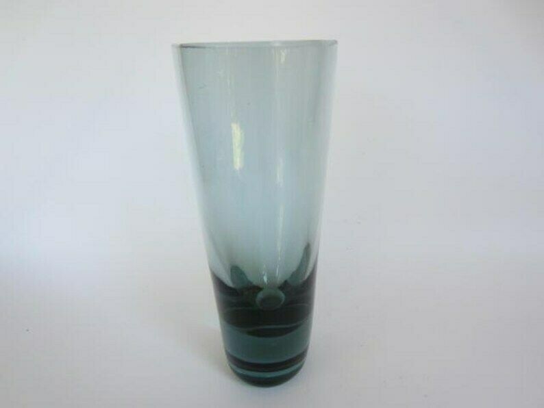 Tall Scandinavian Mid Century Holmgaard Vase Per Lütken Handmade Clear Blue photo for sale