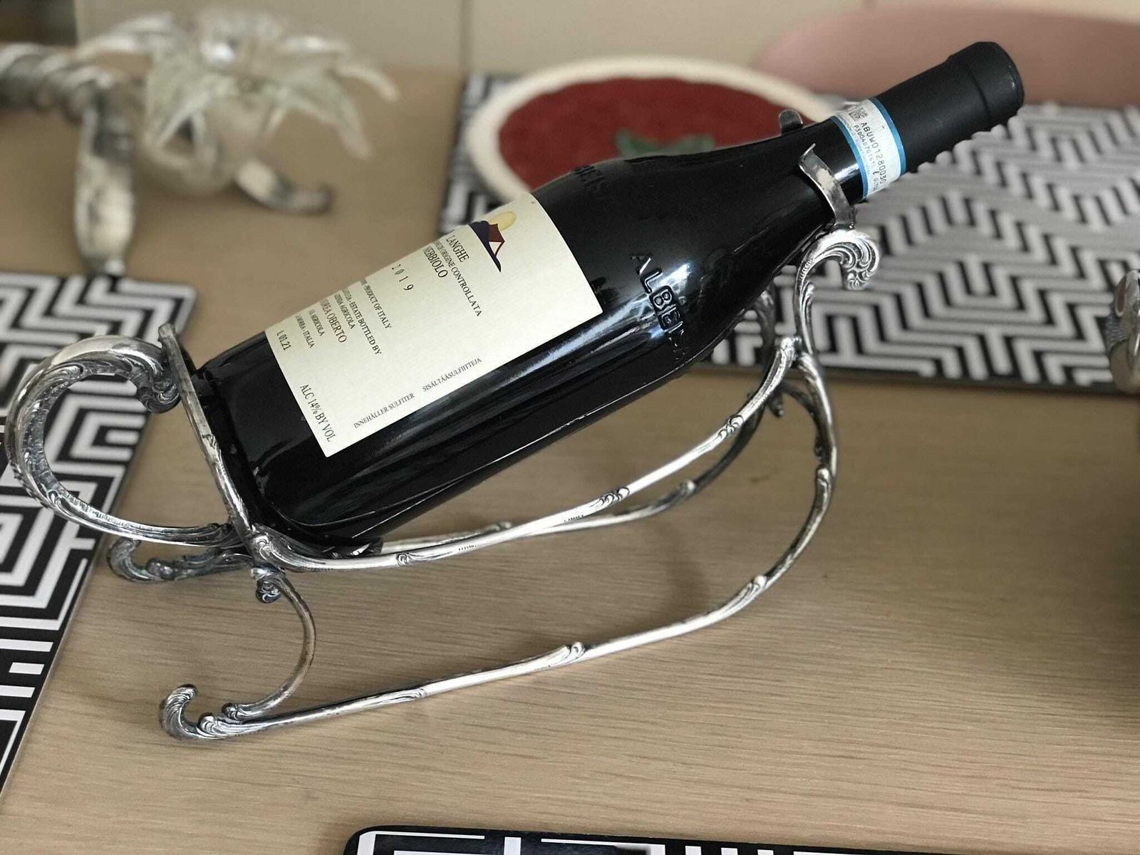 photo for sale Wine Holder Cradle Bottle Stand Wiskemann Orfèvrerie Belgium. Wine Cradle, Wine Holder Stand Bar Accessories Gift For Him Bar Tools