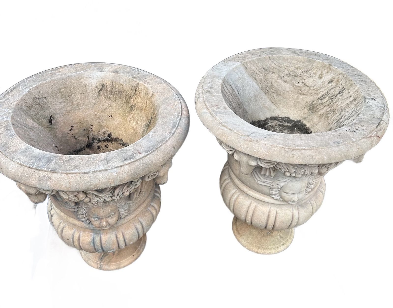 Pair Of Antique Carved Marble Urns