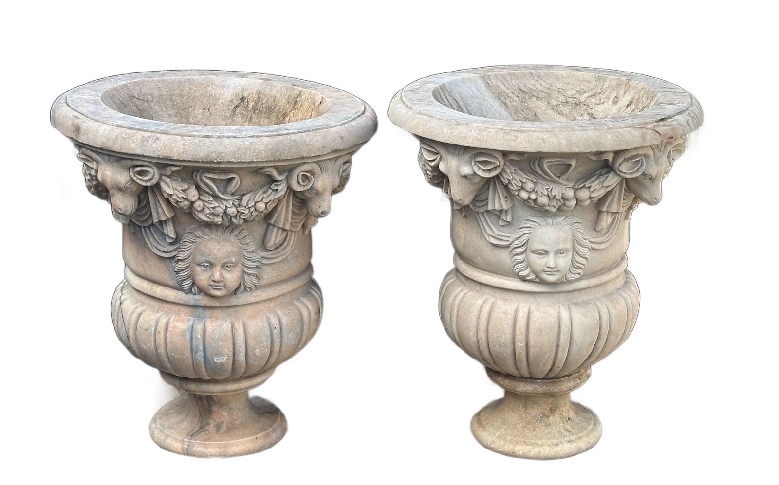 Pair Of Antique Carved Marble Urns photo Garden Decor