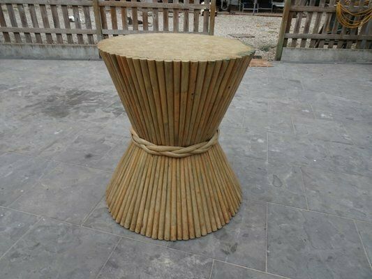 Furniture Mc Guire Bamboo Rattan And Glass Dining Table, 1970s photo