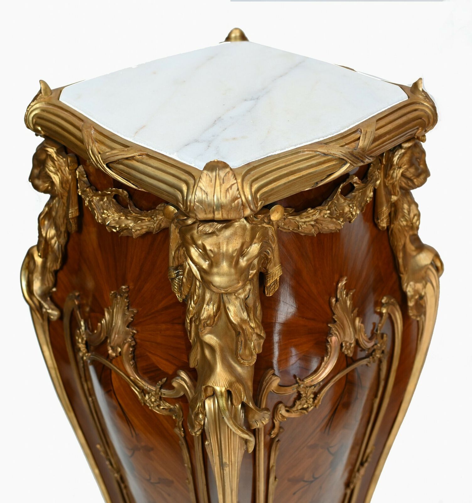 Linke Style Pedestal Stands French Empire Tall Tables Inlay Gilt photo vintage