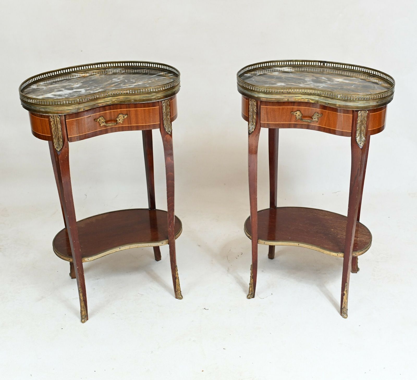 Pair French Bedside Tables Nightstands Kidney Bean 1930