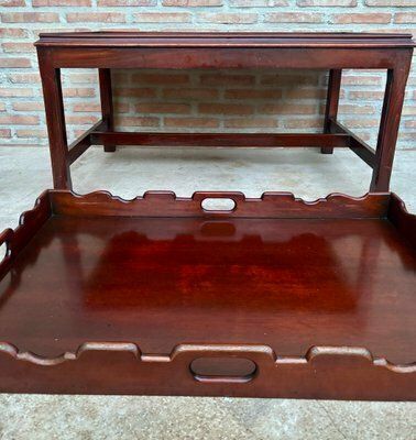 Early 20th Century Wood Coffee Table With Large Removable Tray, 1924, Set Of 2 photo vintage