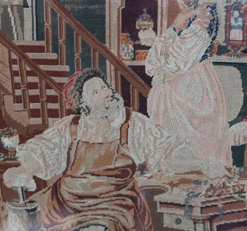 Italian Needlepoint Tapestry Cobbler And Prince Portrait 1860 photo 1150.0