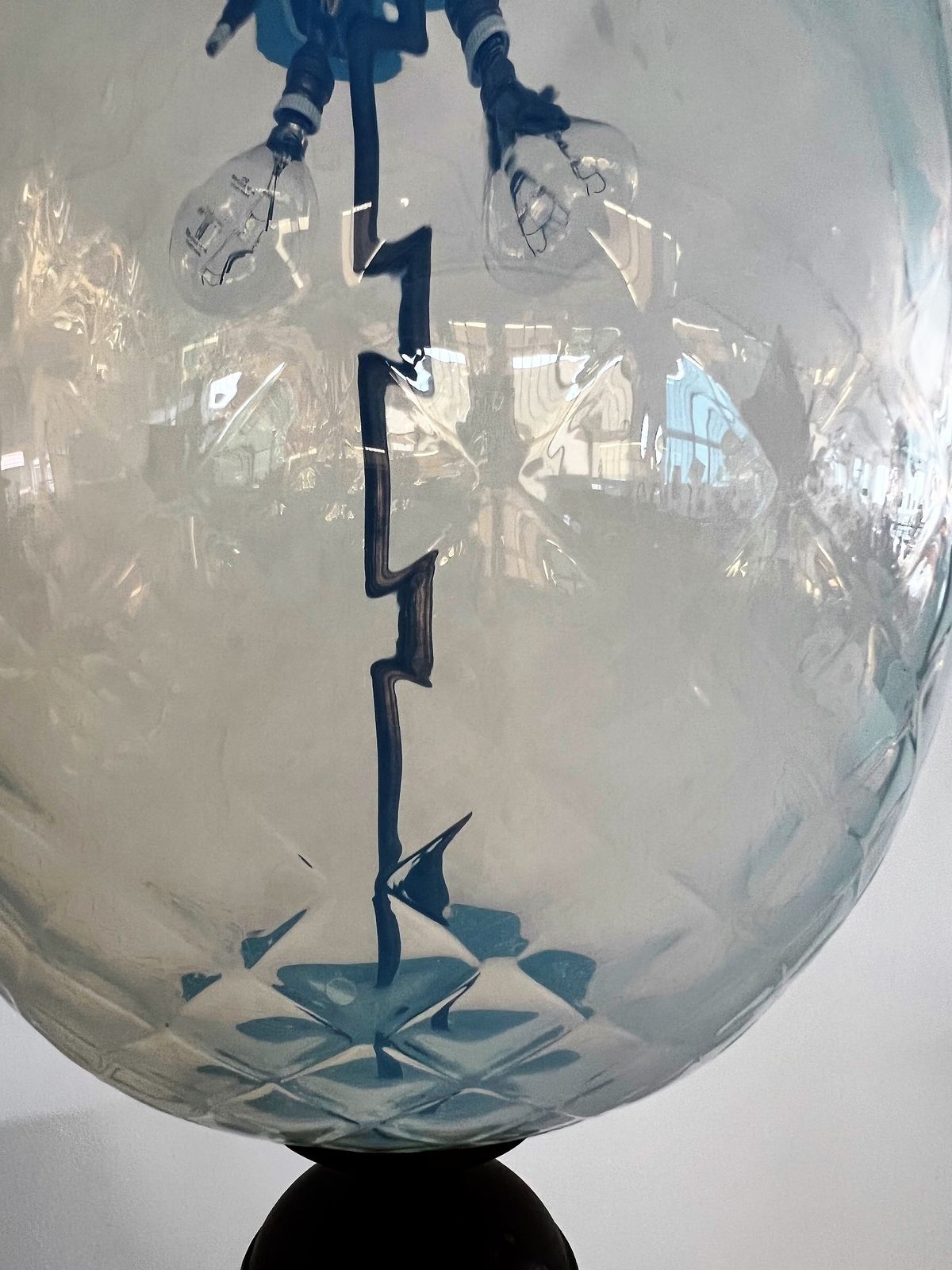 photo furniture Italian Pendant  Lantern In Brass And Opaline Textural Murano Glass, 1970