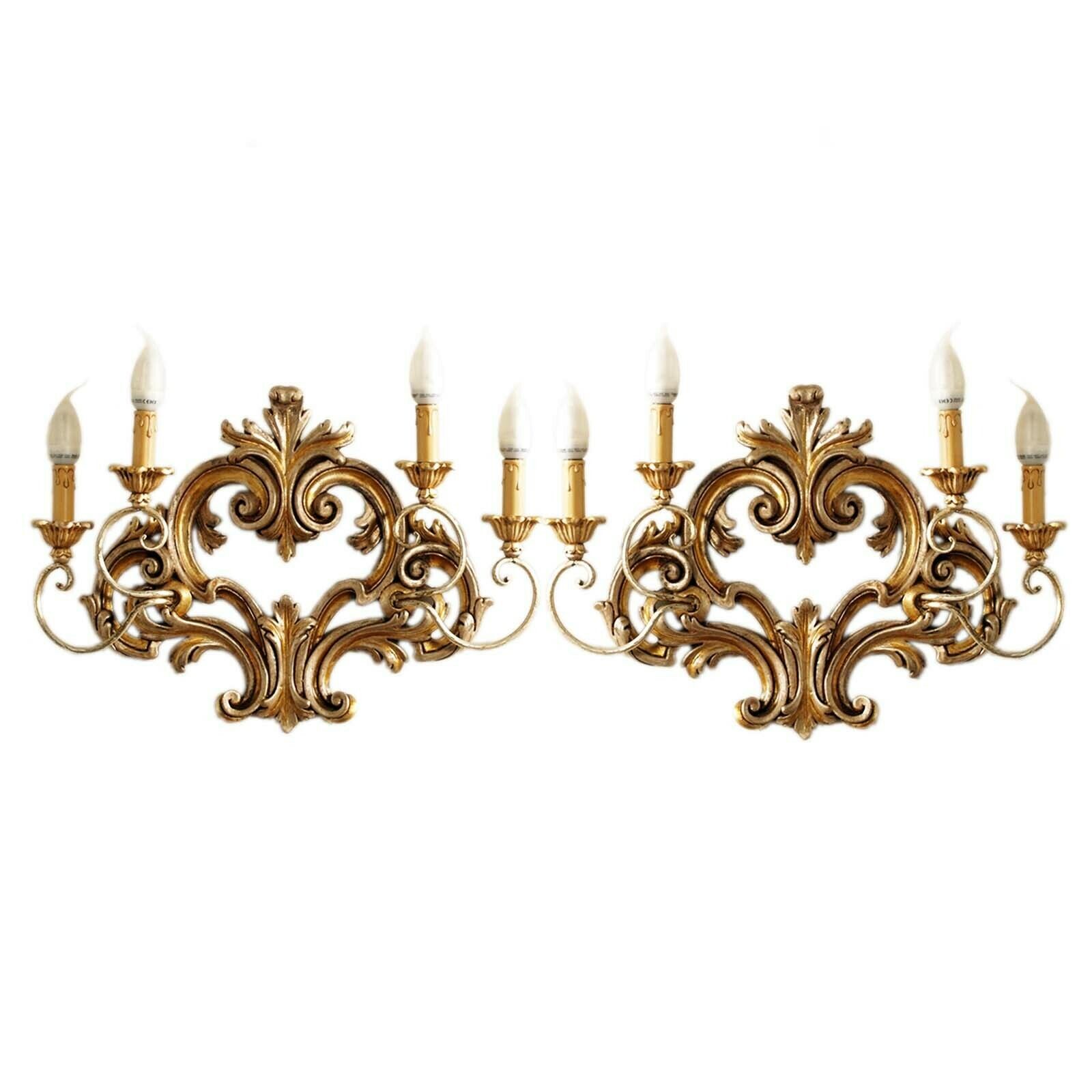 Pair Of Carved And Gilded Wood Ornamental Sconces Testolini Freres Venetian Work