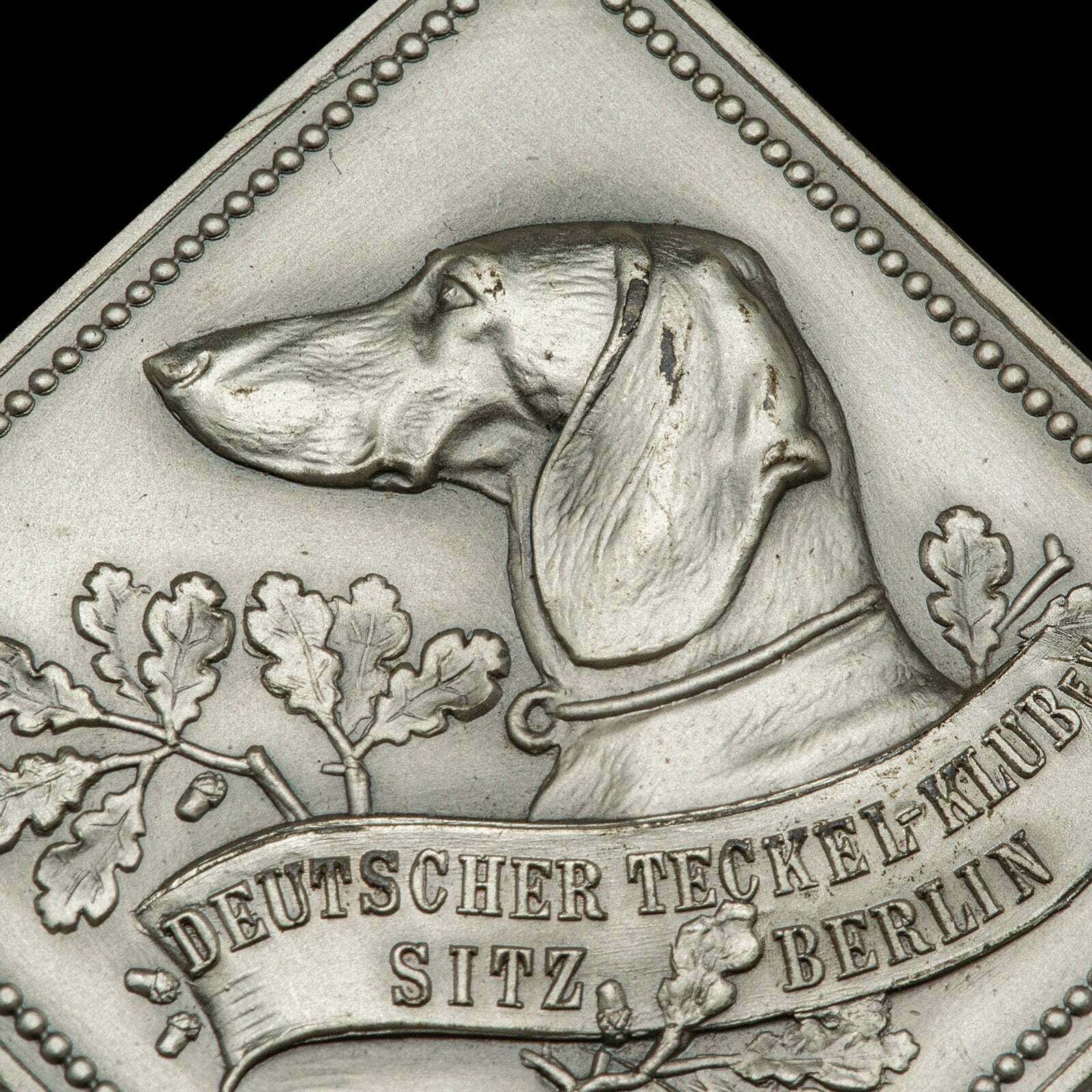 Small Antique Dog Kennel Club Medal, German, Cast Metal, Dachshund, Edwardian photo vintage