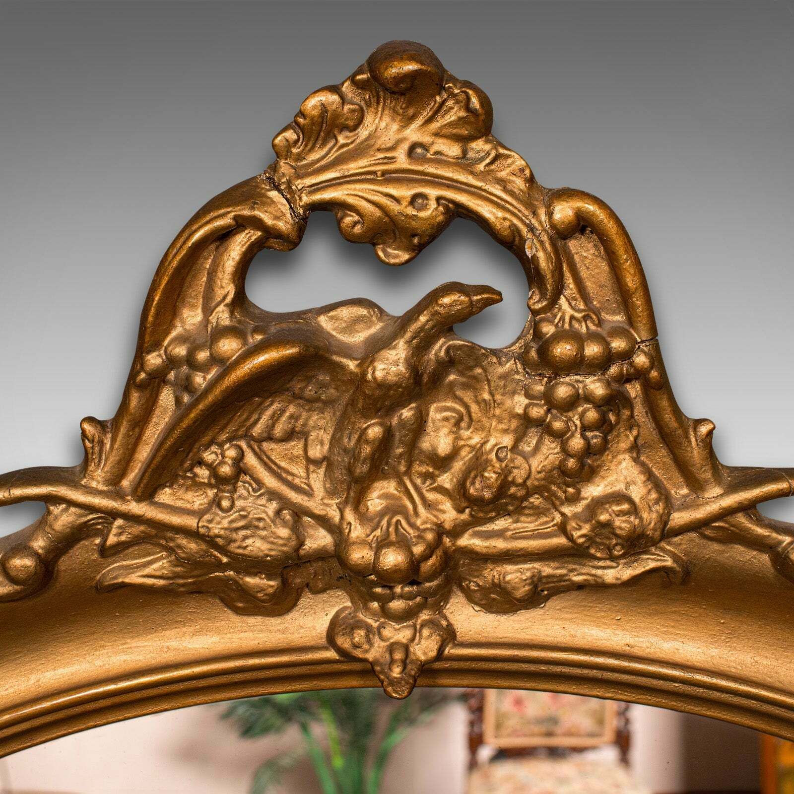 Large Oval Antique Overmantle Mirror, English Gilt Gesso, Lounge, Georgian, 1800 photo for sale