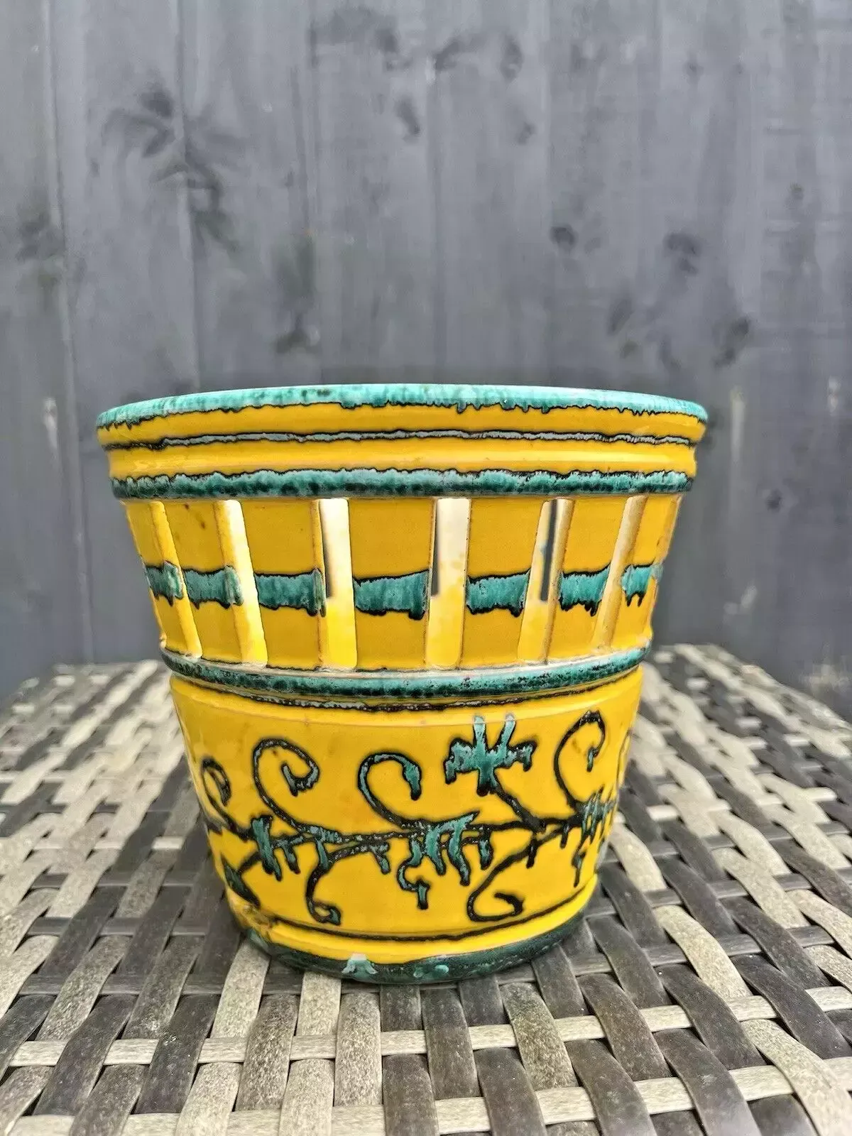 Unusual Pierced Mid Century 60's Italian Pottery Dripglaze Plant Pot Space Age photo vintage