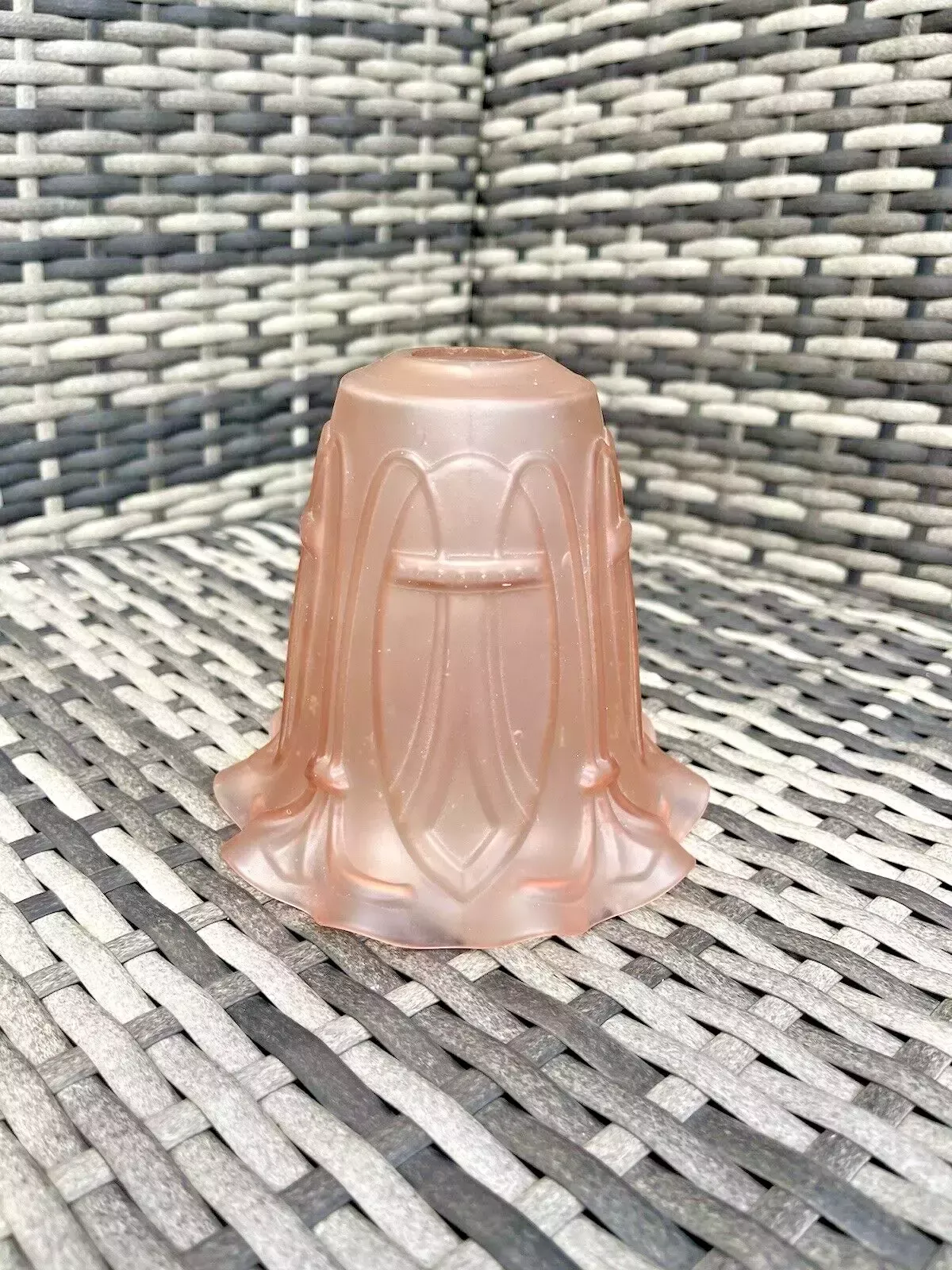 Antique C1900 Satin Pink Art Nouveau Frosted Glass Light Ceiling Lamp Shade photo for sale