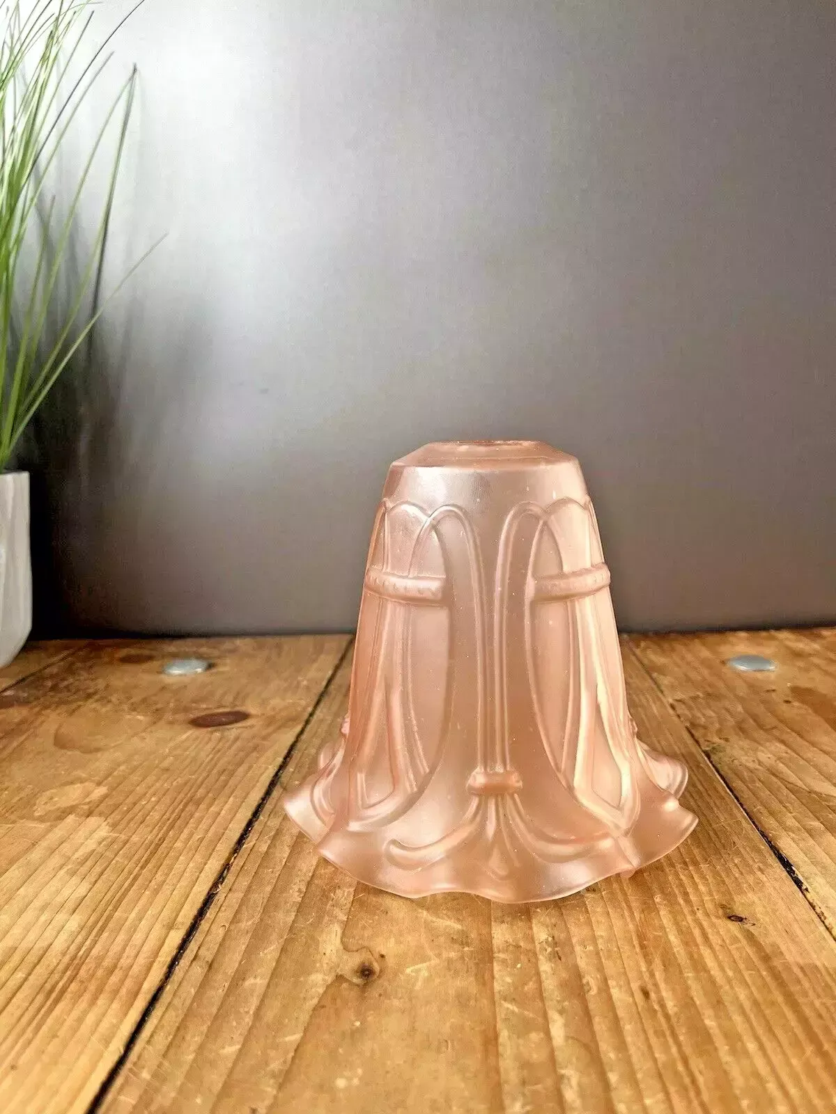 Antique C1900 Satin Pink Art Nouveau Frosted Glass Light Ceiling Lamp Shade photo 120.0