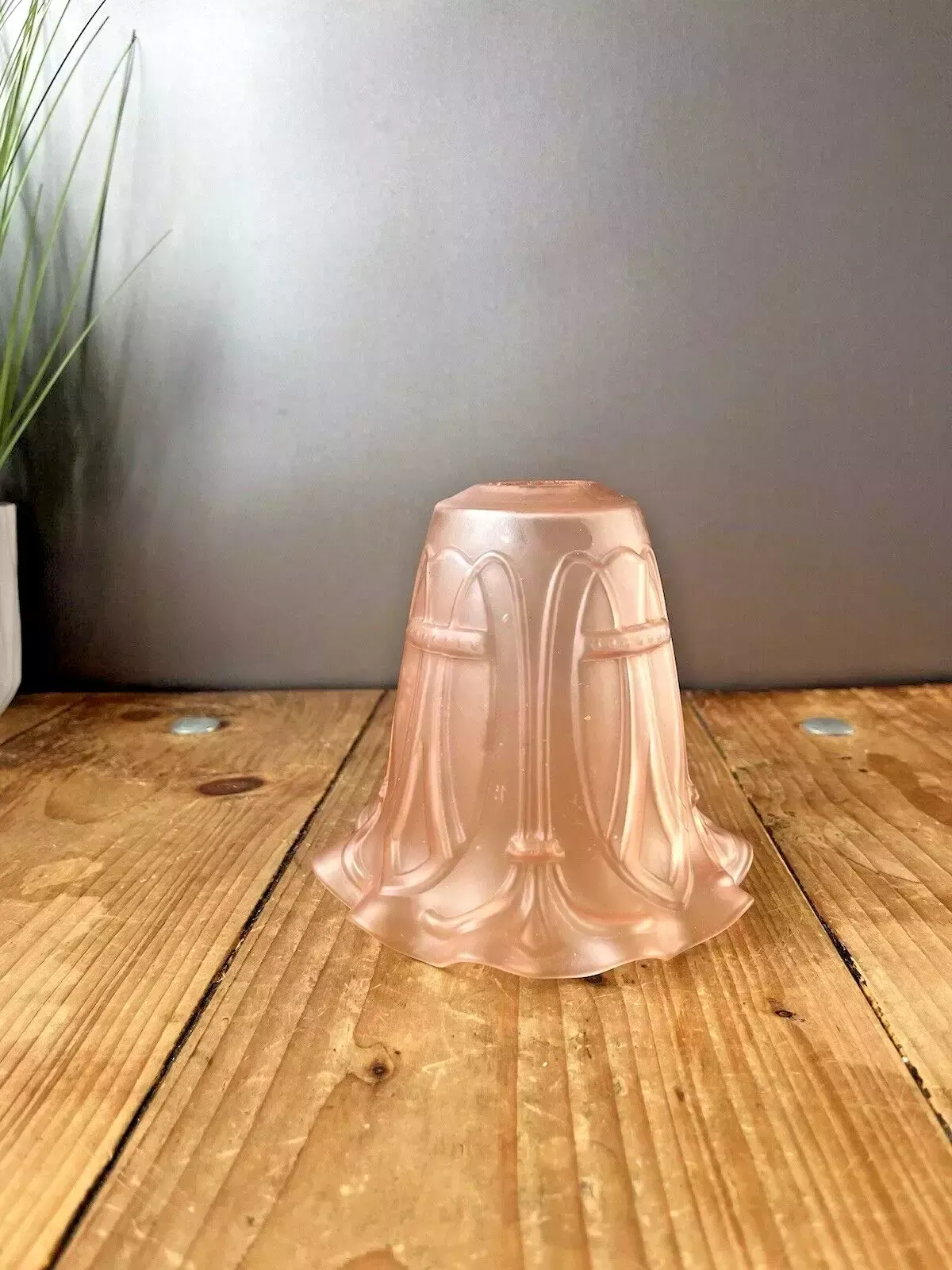 Antique C1900 Satin Pink Art Nouveau Frosted Glass Light Ceiling Lamp Shade photo vintage