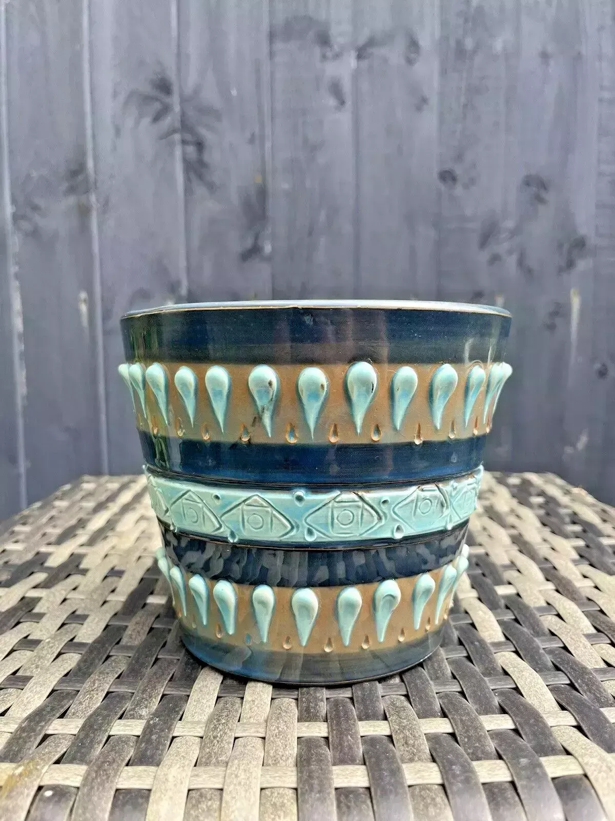 Mid Century Italian Pottery Striped Textured Abstract Planter Plant Pot 60s 70's photo Home Decor