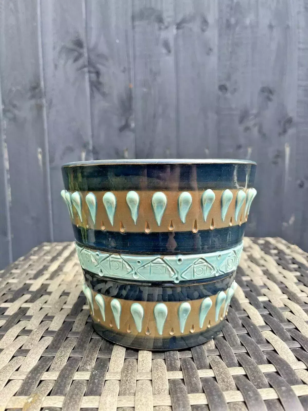 Mid Century Italian Pottery Striped Textured Abstract Planter Plant Pot 60s 70's photo 69.0