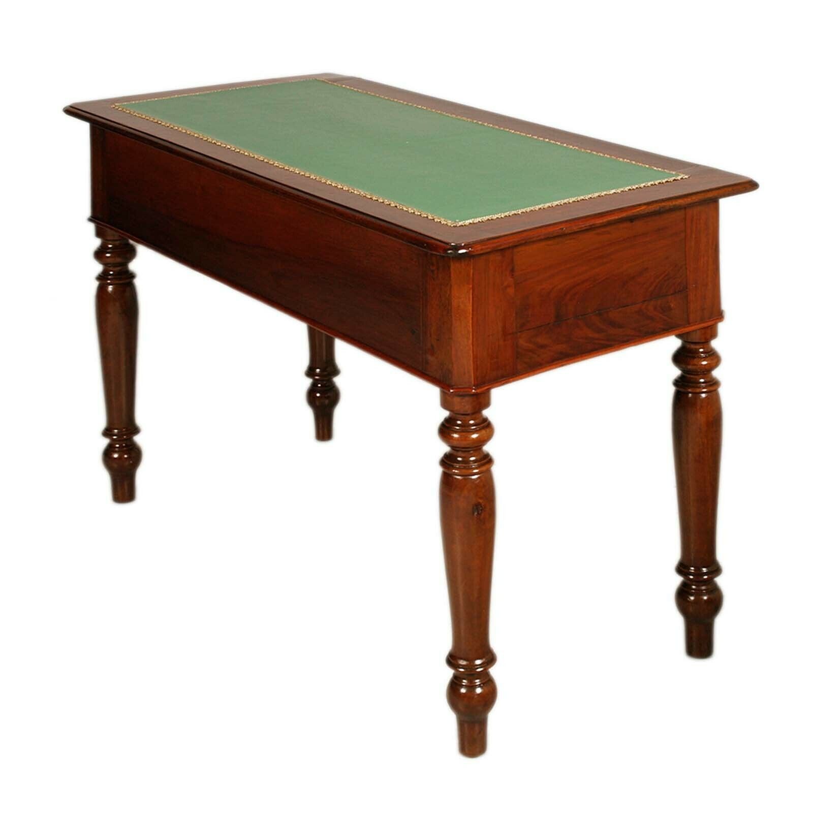 Desk 19th Century Italy Walnut Drawers Louis Philippe Green Leather Top Restored photo Furniture