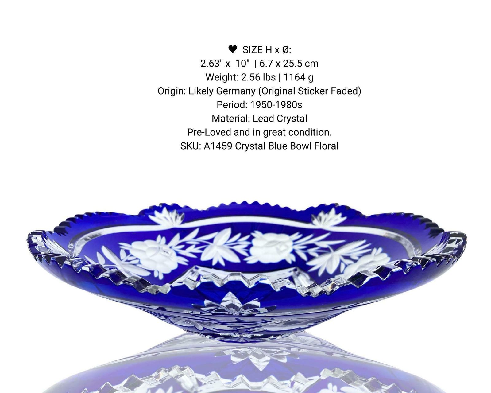 Crystal Fruit Bowl | Cobalt Blue And Roses Decor | 1pcs photo vintage