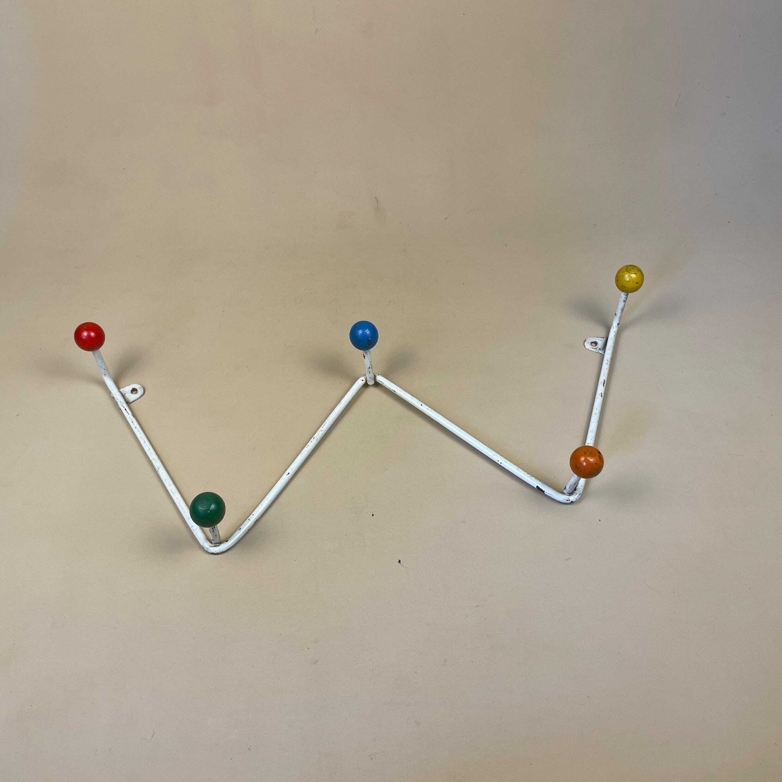 Vintage Retro Metal Kids Wooden Wall Coat Room Hanger Rack Hook 5 Hooks Wood Cottage Mud Room Hallway Storage Wood Coloured Balls Children's photo Furniture