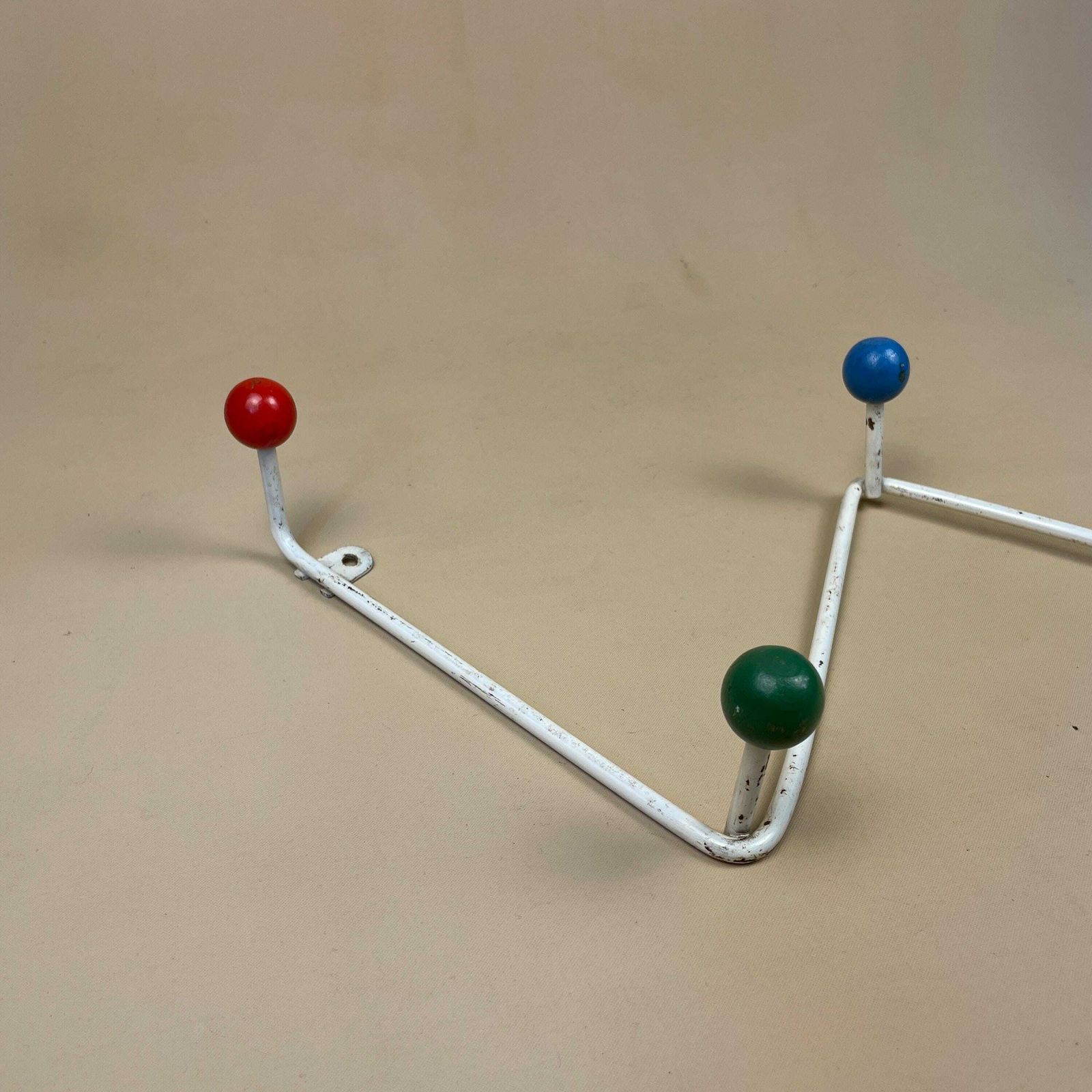 Vintage Retro Metal Kids Wooden Wall Coat Room Hanger Rack Hook 5 Hooks Wood Cottage Mud Room Hallway Storage Wood Coloured Balls Children's photo 58.0