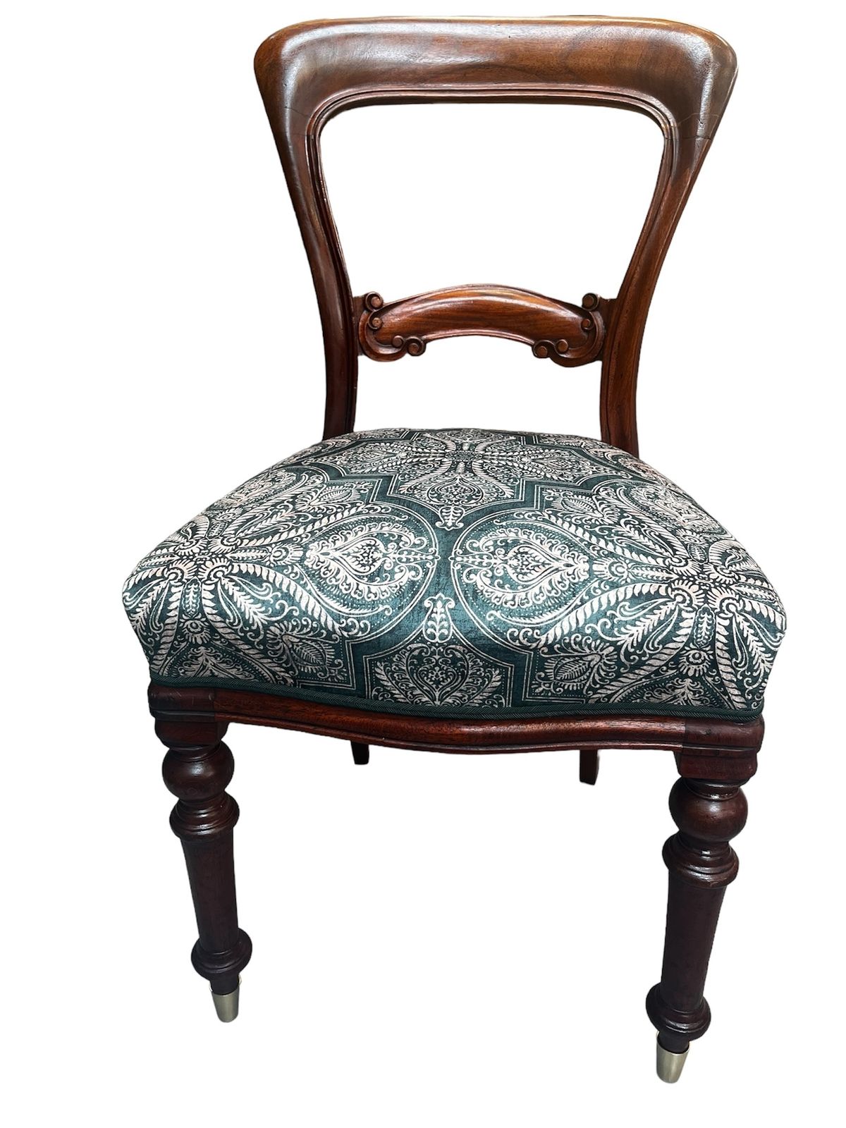 Victorian Sprung Balloon Back Chair, Ashley Wilde Emerald Fabric, 19th Century