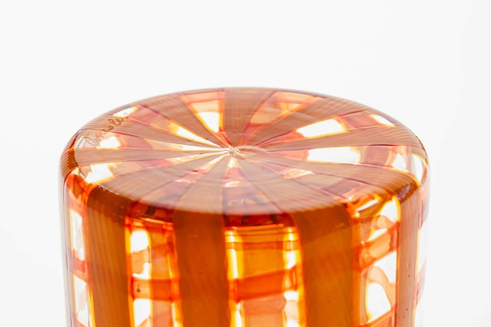 photo vinterior Exclusive Set Of 6 Murano Tumblers, Burnt Orange Zanfirico Over White, Cenedese