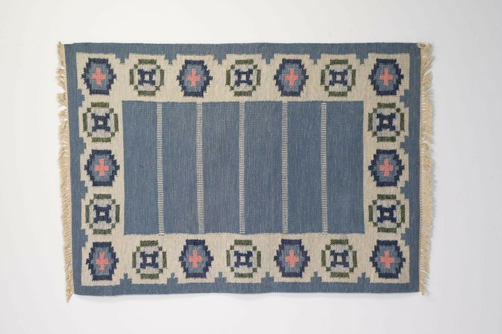 Mid Century Swedish Kilim In Blue And Cream photo furniture