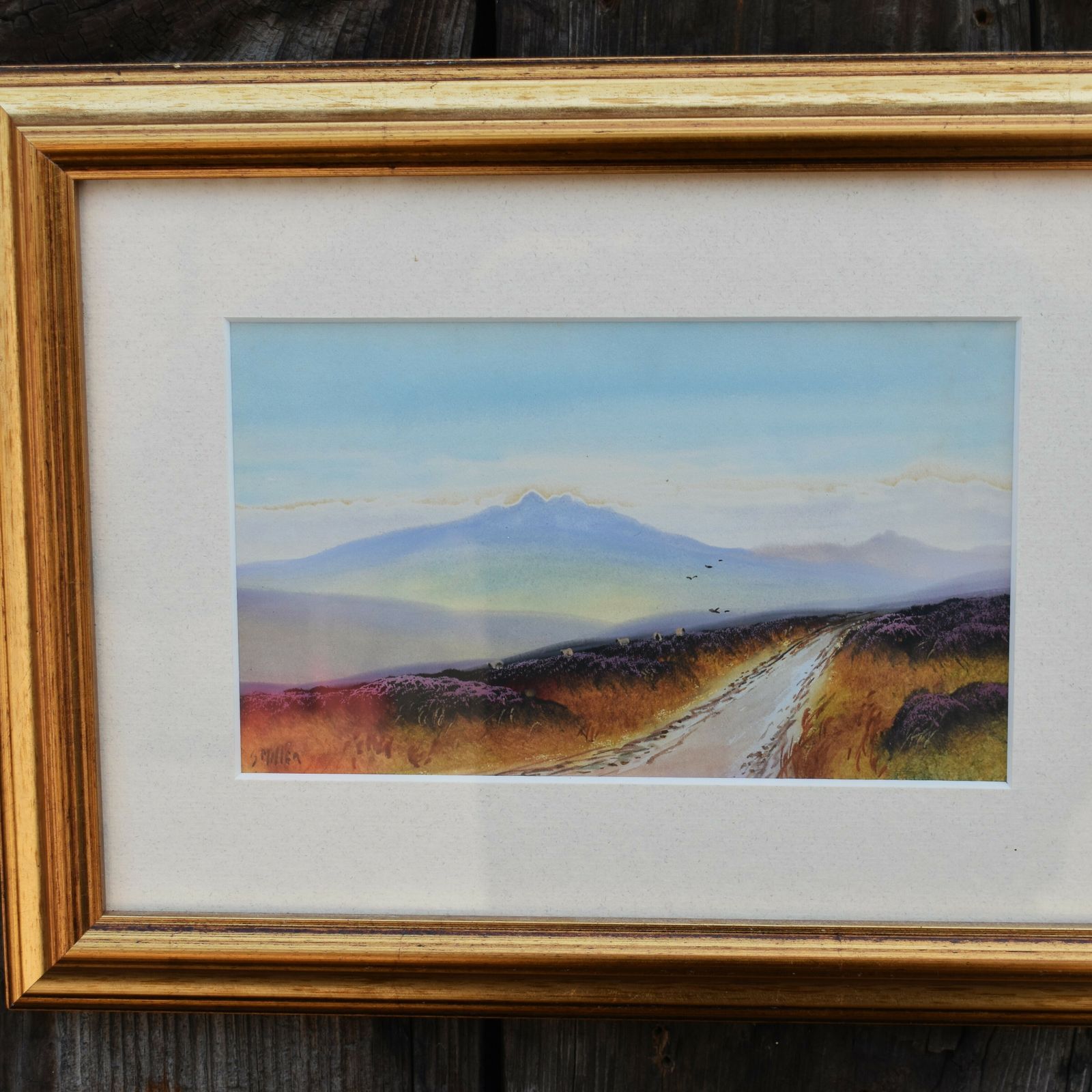 Antique S. Miller Moorland Moody Landscape Dartmoor Devon Watercolour Painting photo vinterior