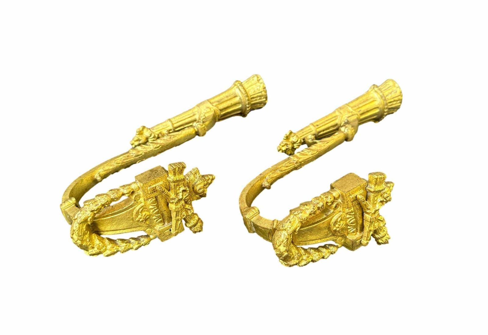 Antique French Louis XVI Style Pair Of Ormolu Bronze Curtain Drapery Tiebacks Holdbacks 19th photo furniture