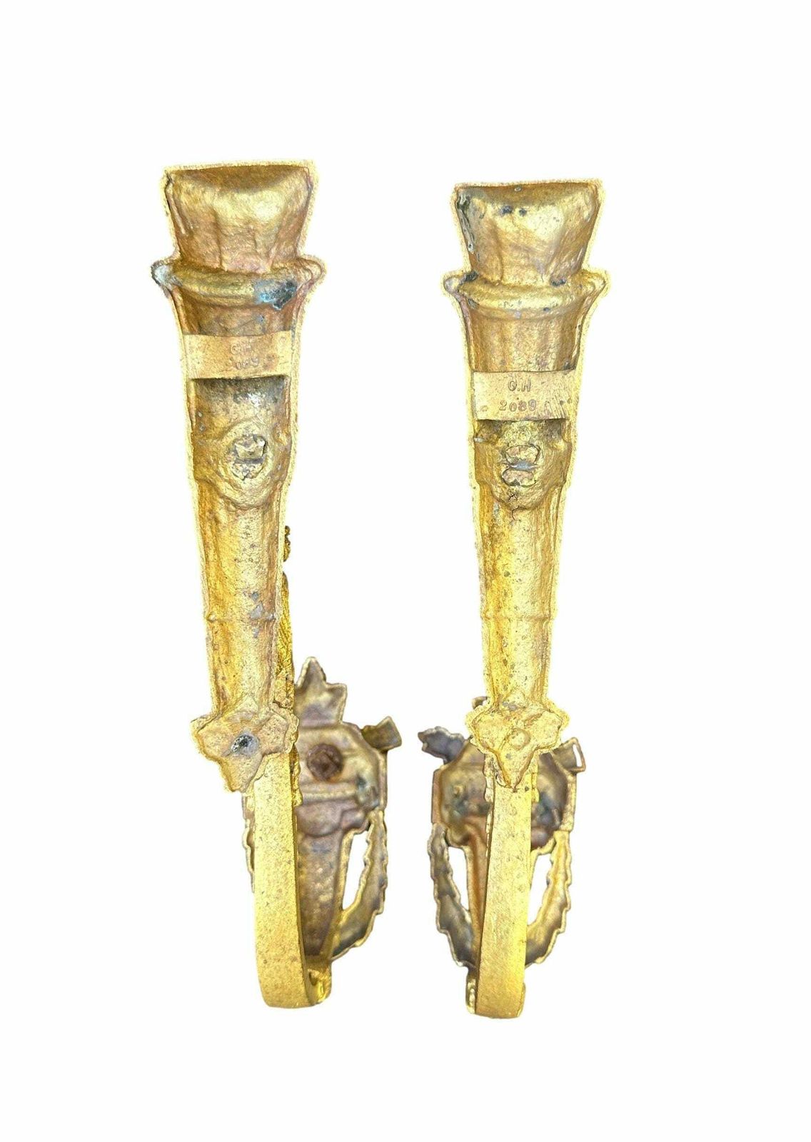 Antique French Louis XVI Style Pair Of Ormolu Bronze Curtain Drapery Tiebacks Holdbacks 19th photo vintage