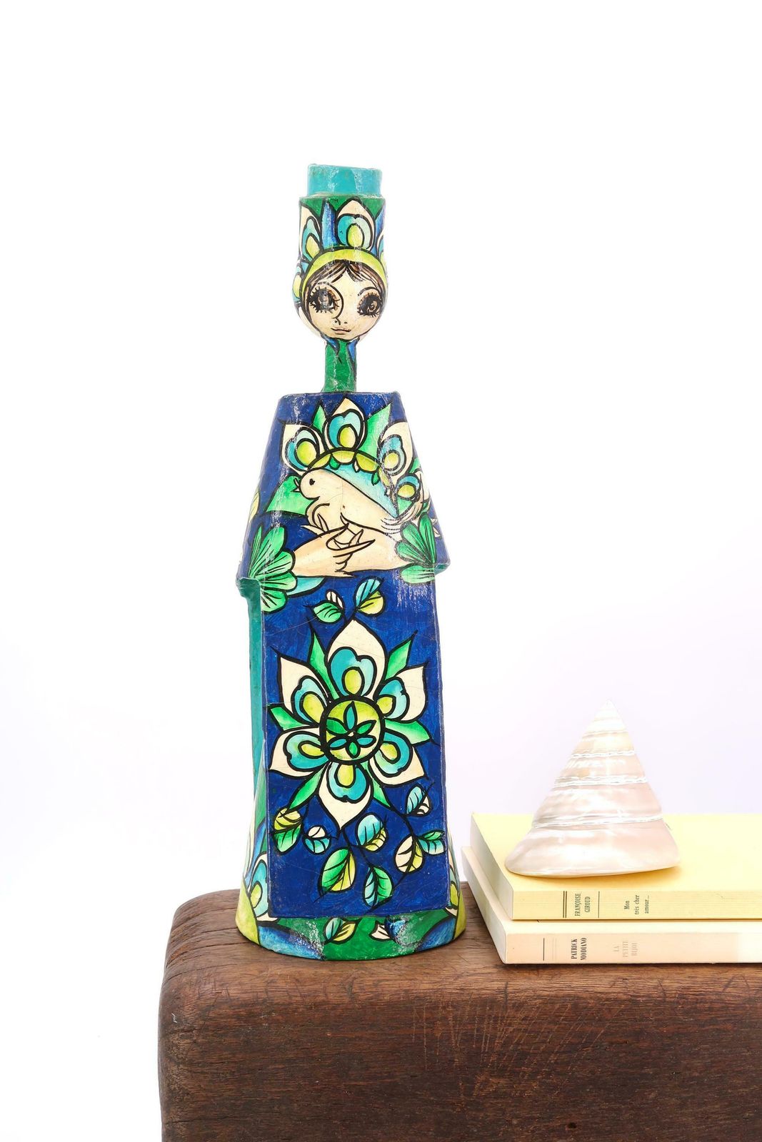 Mexican Folk Art Paper Mache Bird Candle Holder Signed Abelardo Ruiz, 1970s / Mexico, Blue, Candleholder, Anthropomorphic photo for sale