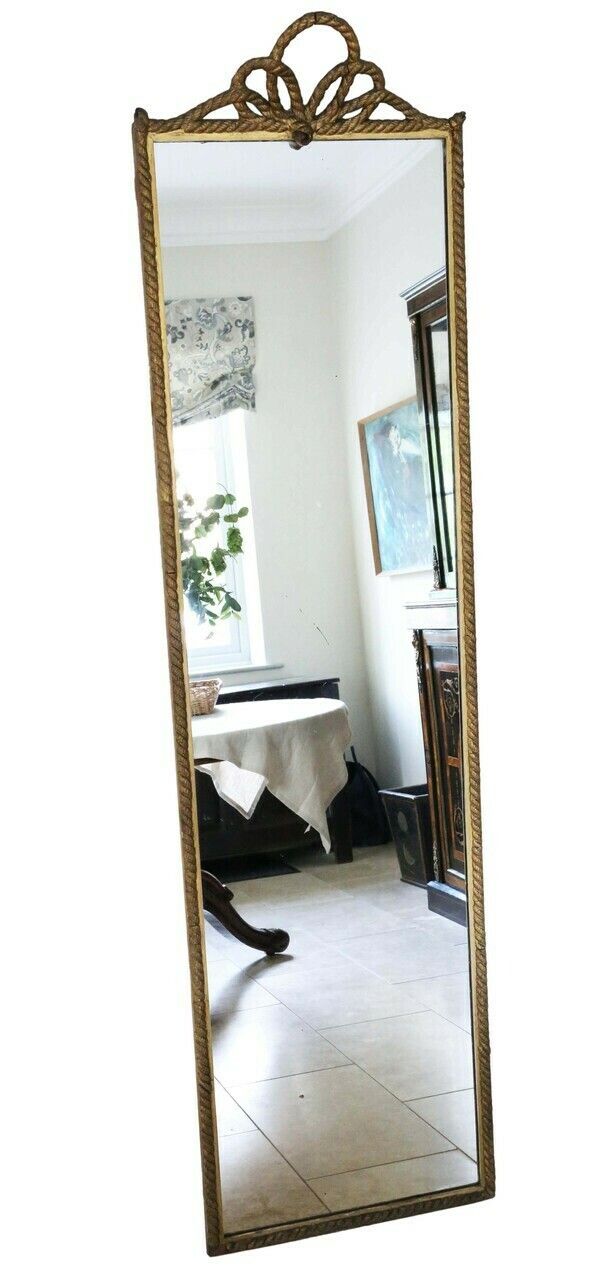 Antique C1900 Large Gilt Full Height Foor Wall Dressing Mirror – High Quality Ornate Design