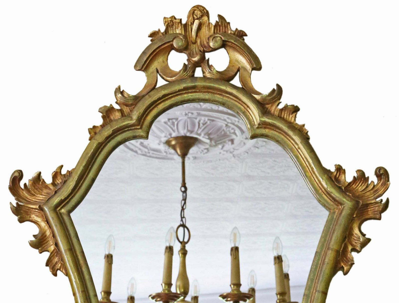 Antique C1900 Gilt Wood Overmantle Wall Mirror – High Quality Ornate Design photo furniture