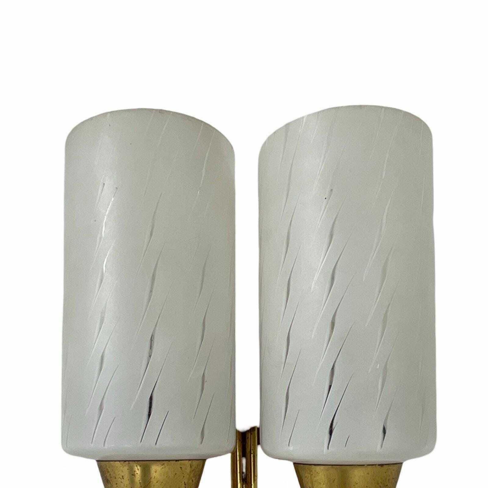 Vintage   Mcm   Wall Mounted Lamp / Sconce With Two Bulbs   Glass, Brass And Teak Wood photo Lighting